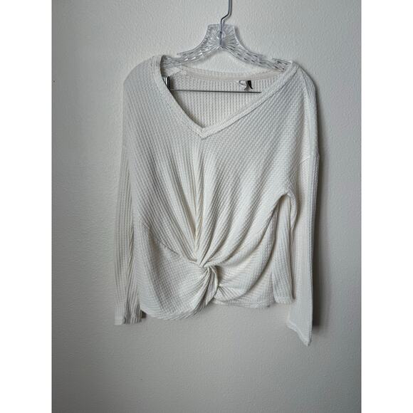 Anthropologie Akemi + Kin Waffle Knit Knot Hem Shirt Size Small - Picture 5 of 9